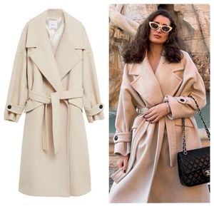 Mango Limited Collection Manteco Fabric 64% Wool Blend Coat Belted Ecru New